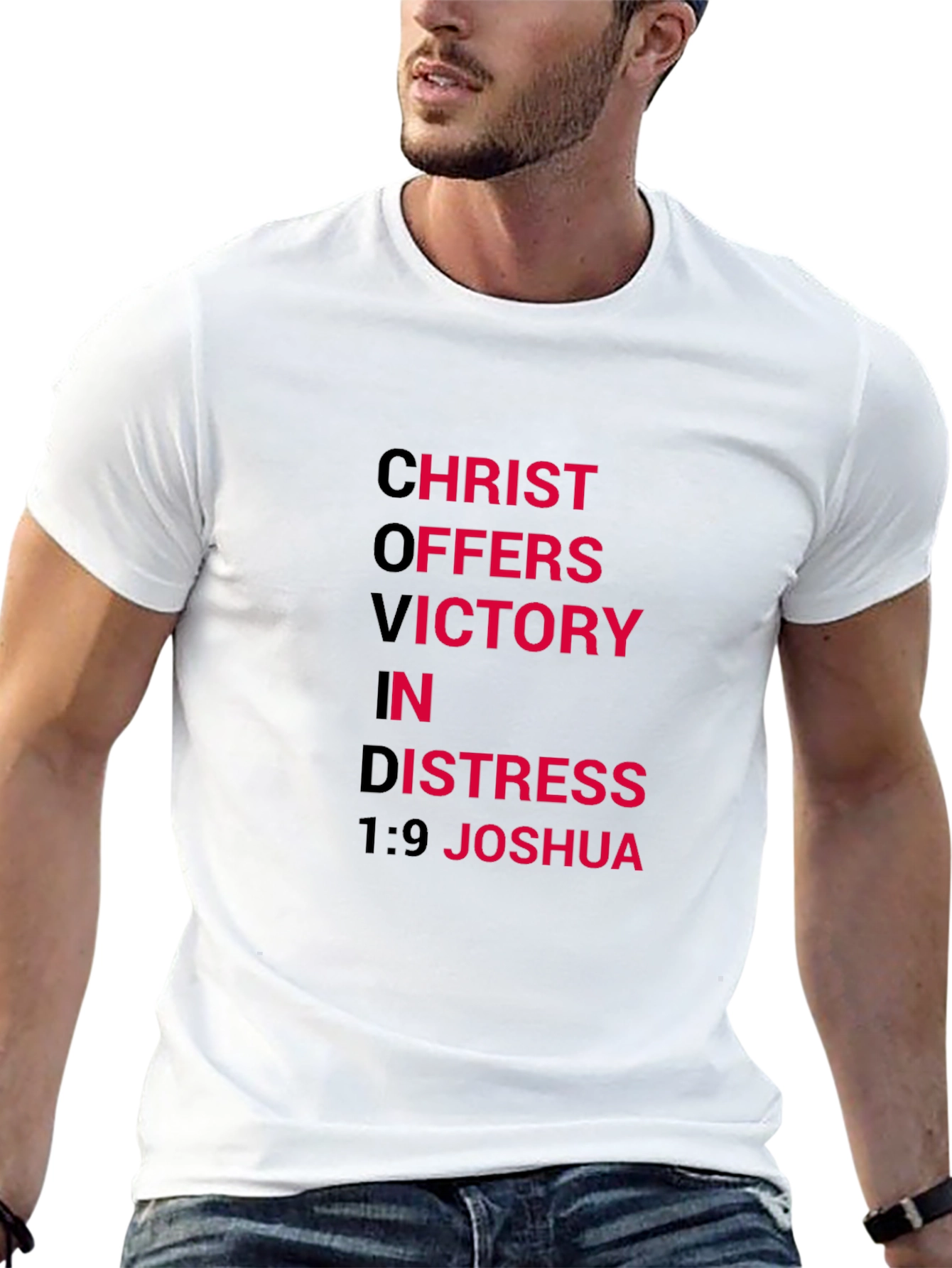Christ Offers Victory in Distress Black T-Shirt