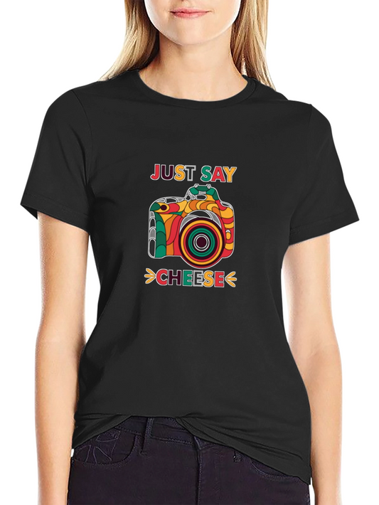 Just Say Cheese Retro Camera Graphic T-Shirt