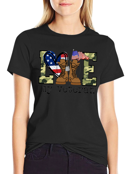 Love My Veteran T-Shirt Camo Boots Patriotic Design