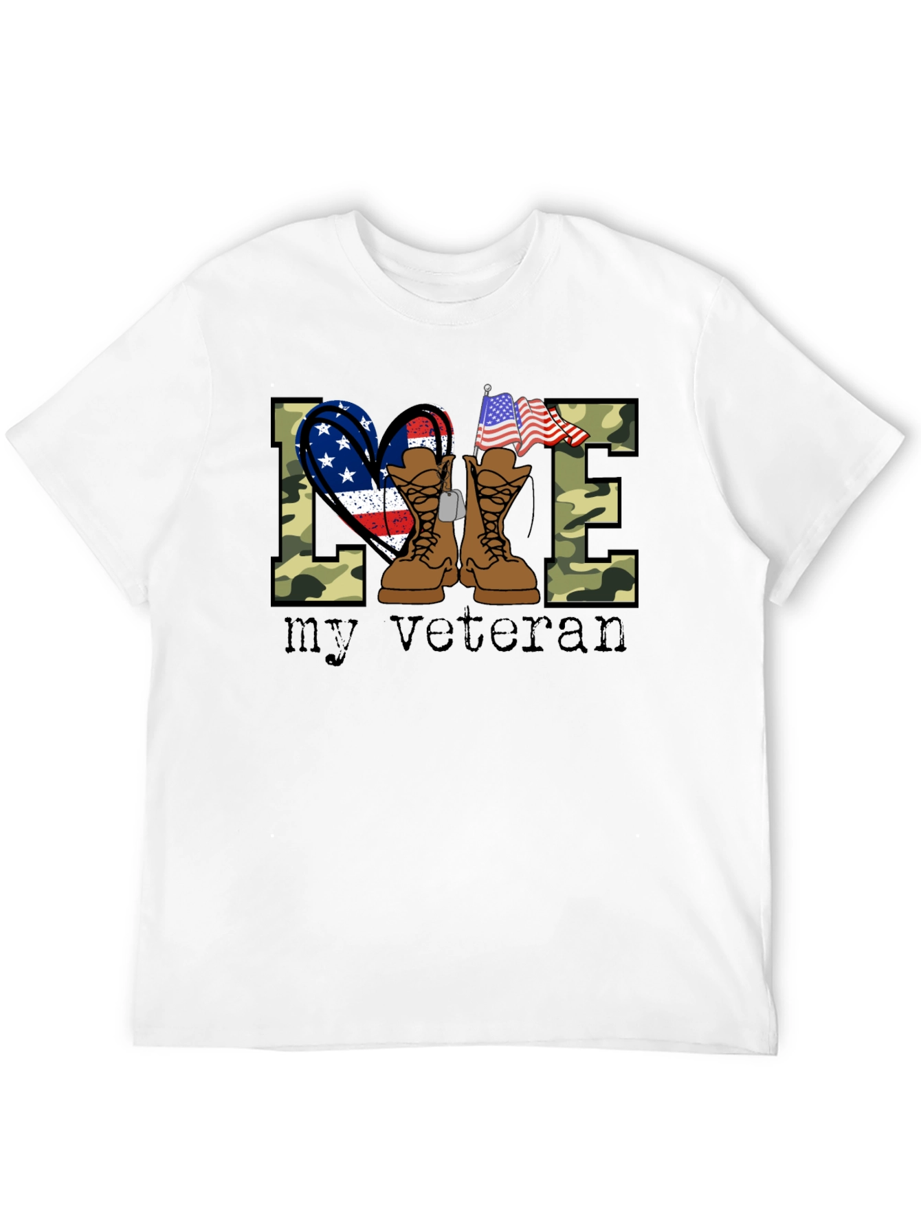 Love My Veteran T-Shirt Camo Boots Patriotic Design