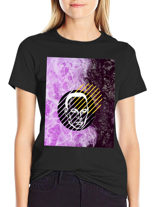 Abstract Face Graphic Print Black T-Shirt