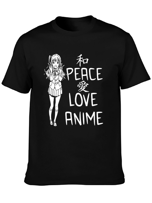 Peace Love Anime T-Shirt - Black Graphic Tee
