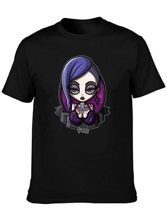 Gothic Cartoon Girl Graphic Black T-Shirt