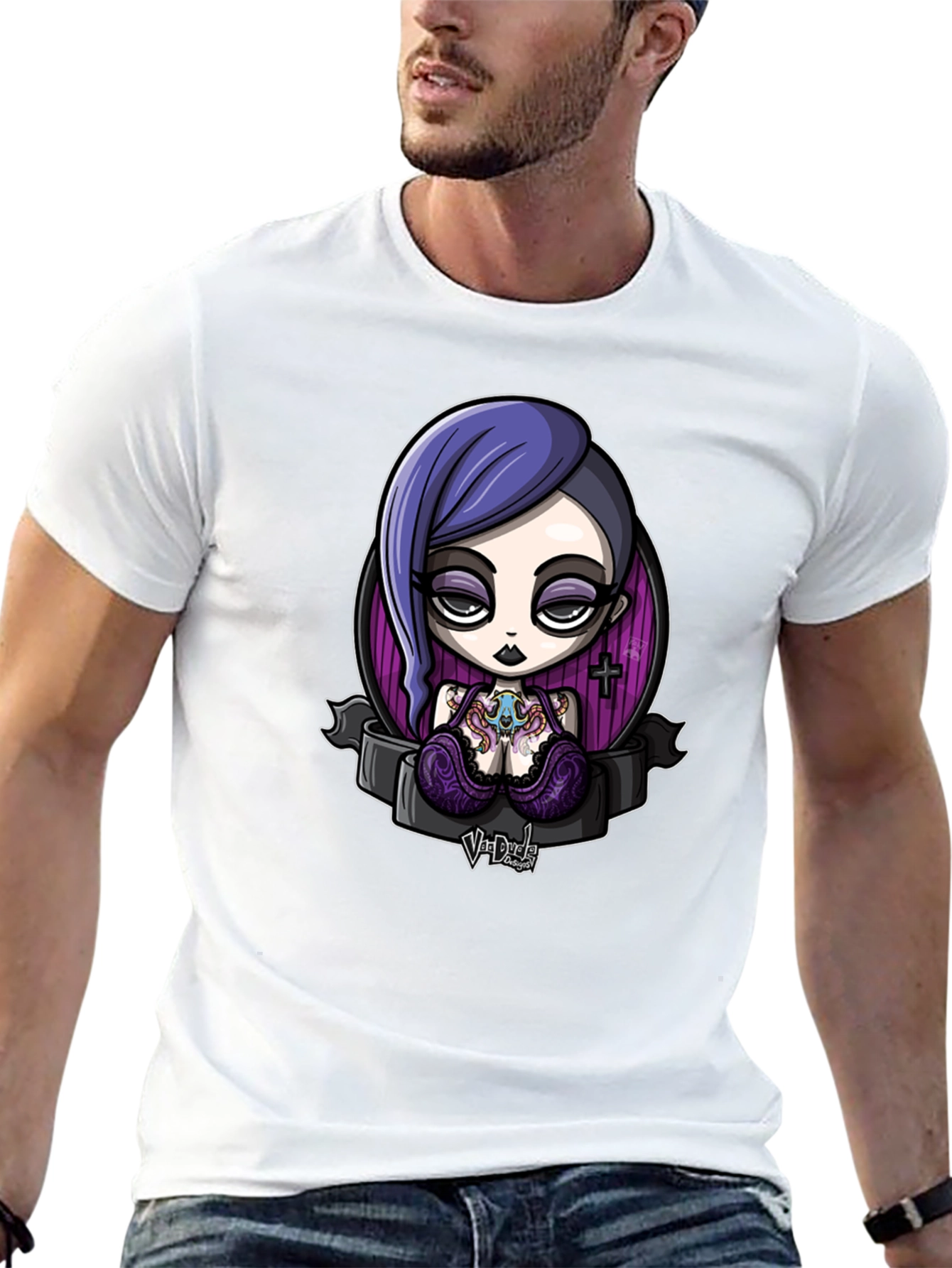 Gothic Cartoon Girl Graphic Black T-Shirt