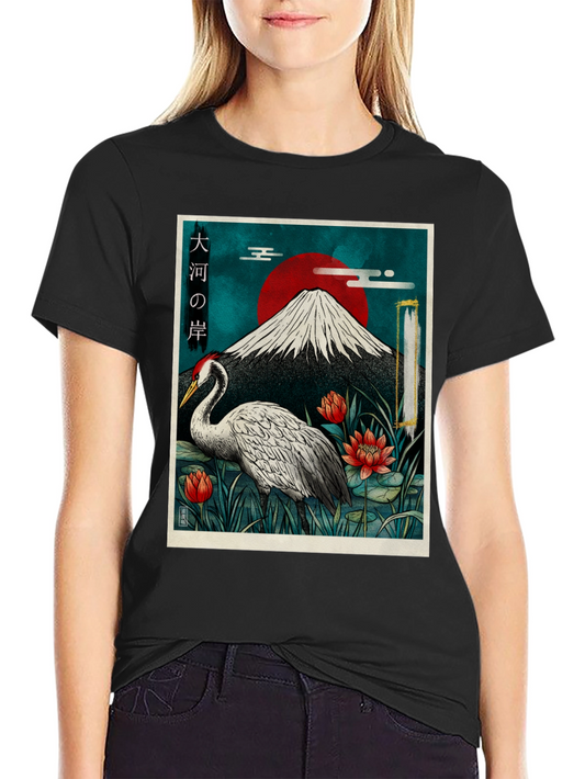 Japanese Crane T-Shirt - Mount Fuji Design