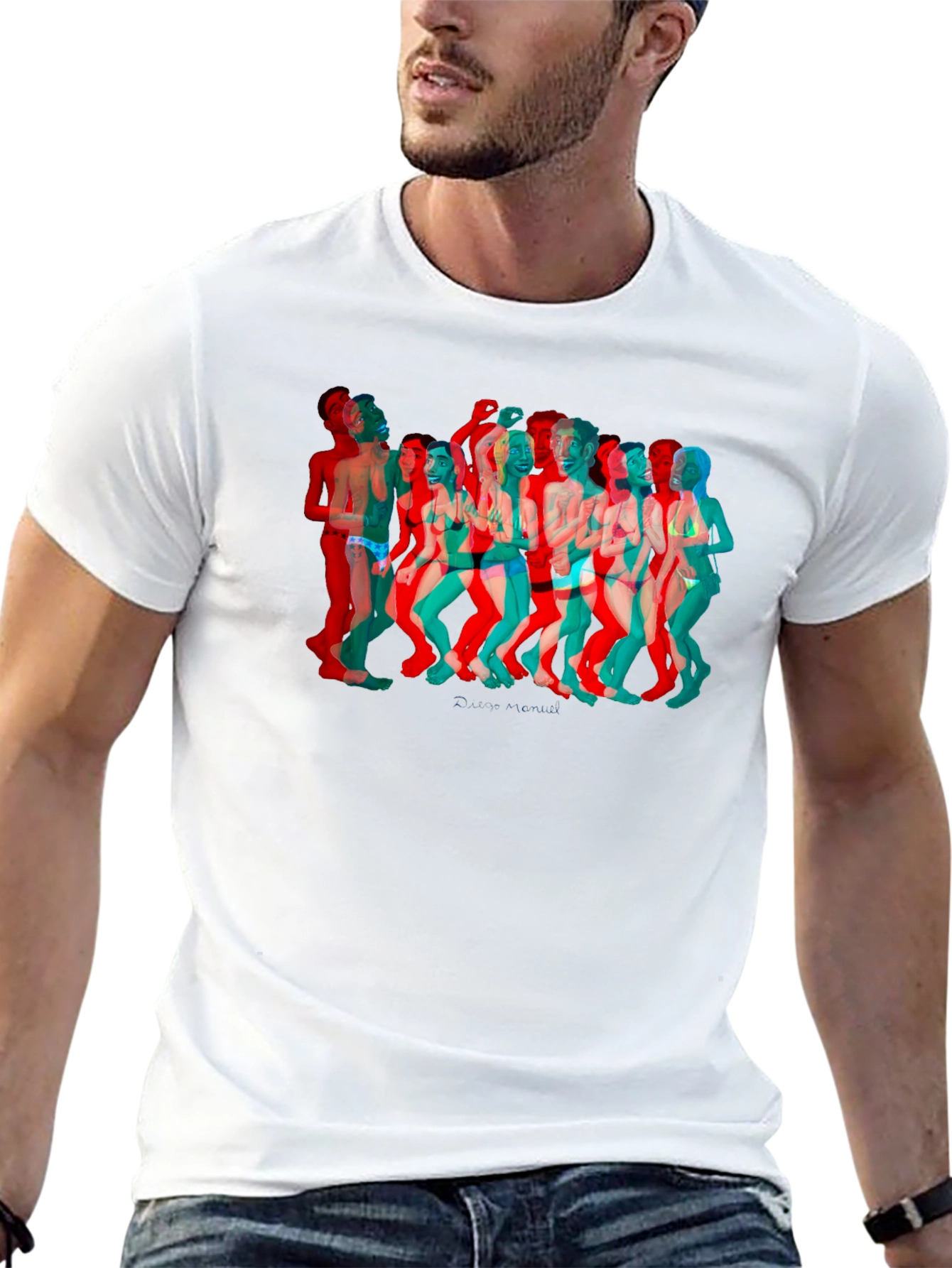 Retro 3D Crowd Graphic Black Tee