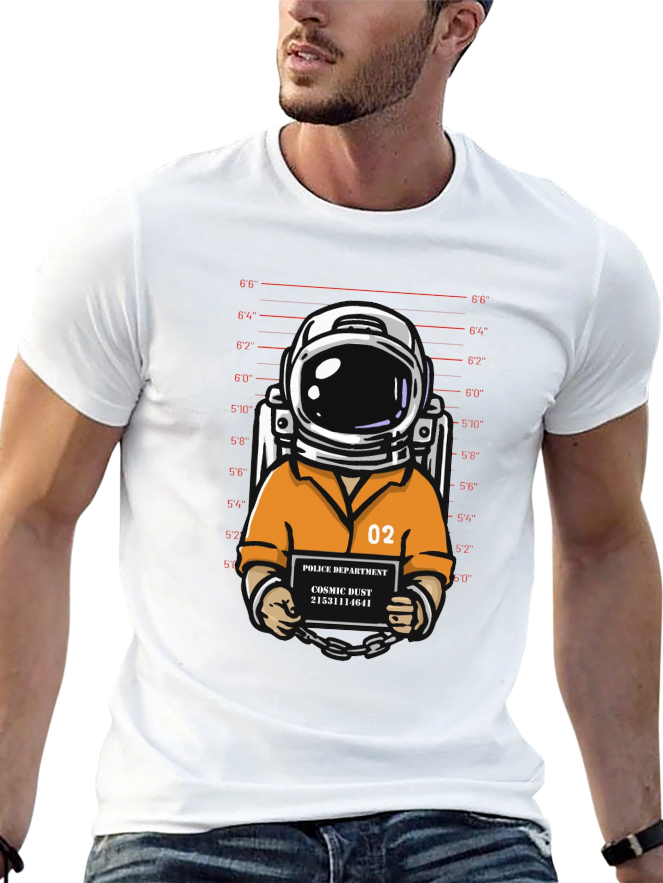 Astronaut Mugshot Graphic T-Shirt - Cosmic Dust Design