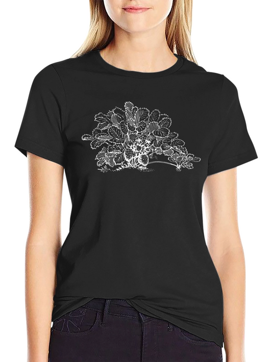 Strawberry Plant Graphic Tee - Black Cotton Shirt