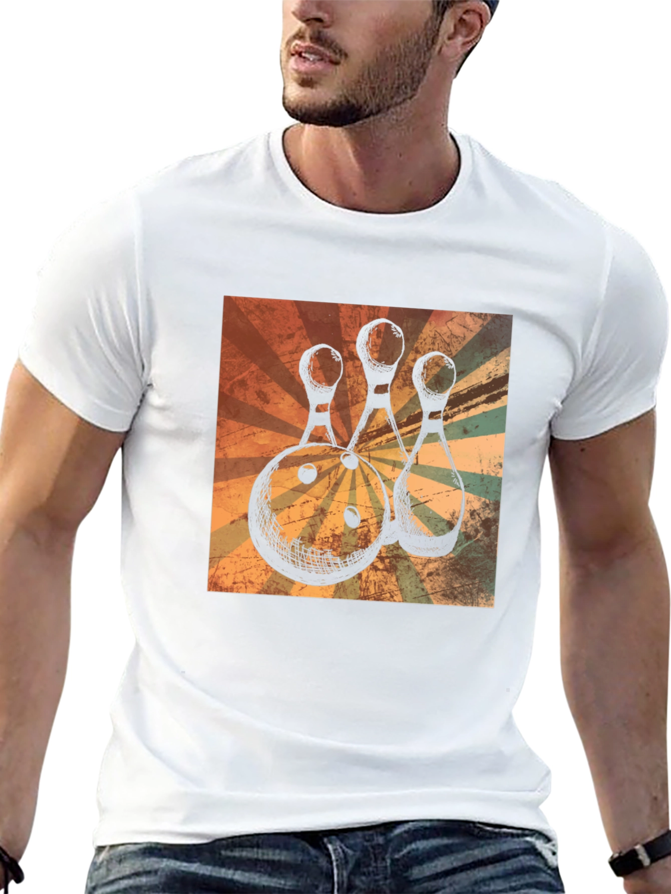 Retro Bowling Ball and Pins Graphic T-Shirt