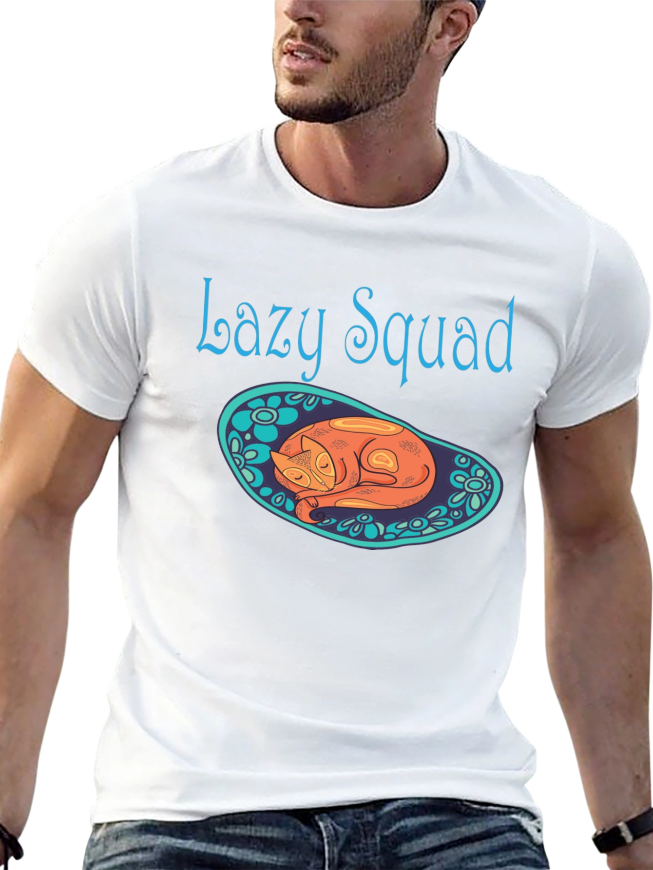 Lazy Squad Cat Graphic T-Shirt