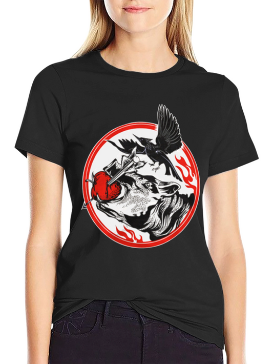 Raven Wolf Heart Graphic T-Shirt - Gothic Style