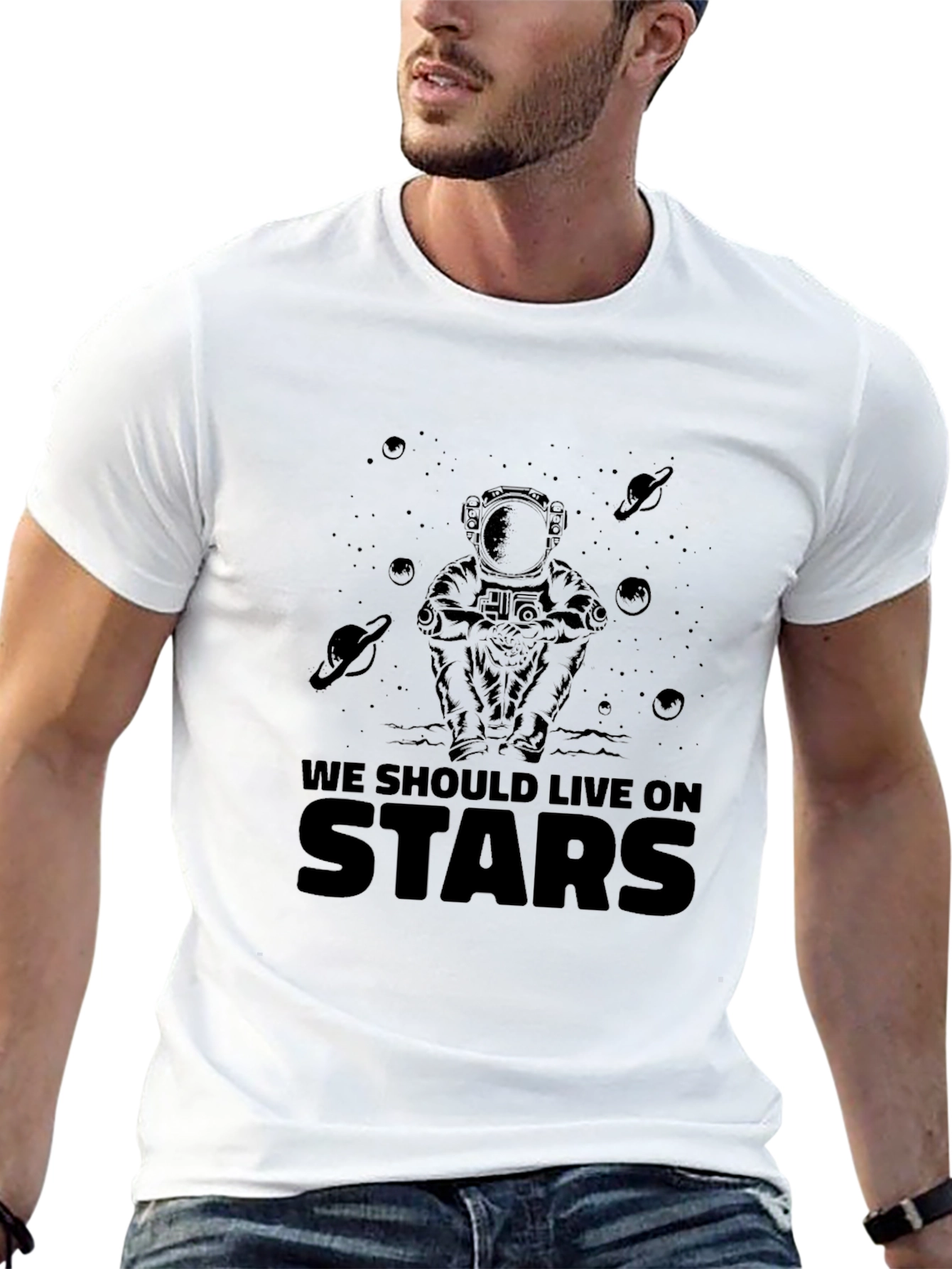 Astronaut Stars Graphic T-Shirt - Space Lover Tee