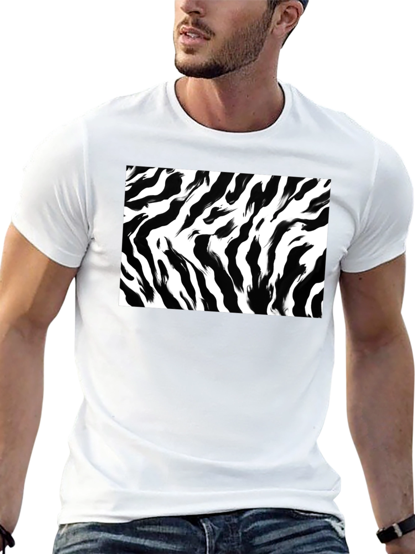 Zebra Stripe Graphic Print Black T-Shirt