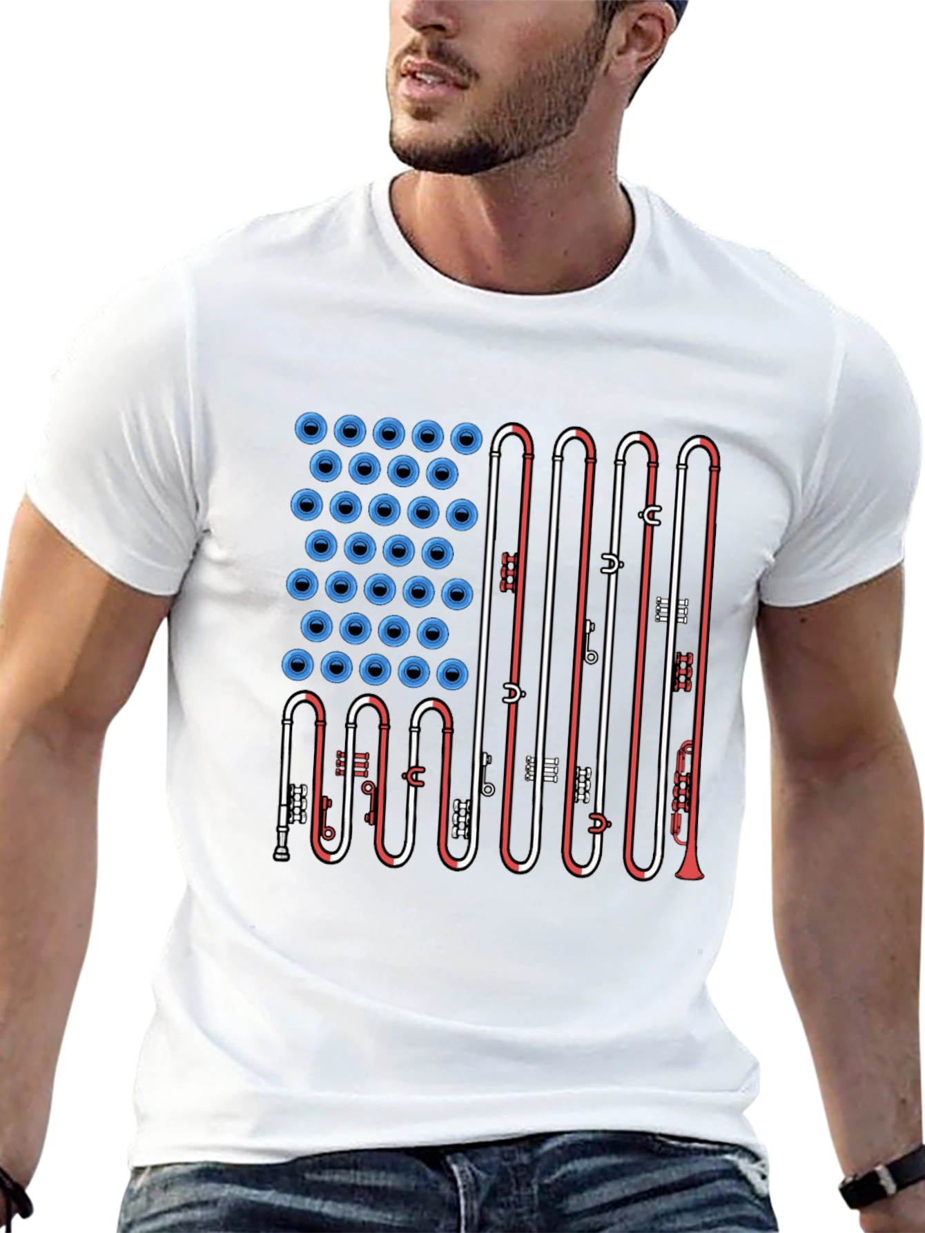 American Flag Trombone Music T-Shirt