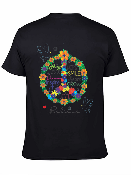 Floral Peace Sign Graphic Tee - Hug Smile Grow!