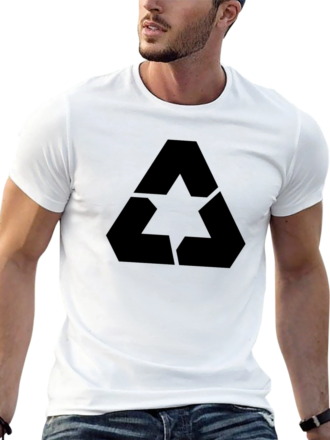 Geometric Star Triangle Graphic Tee - Black