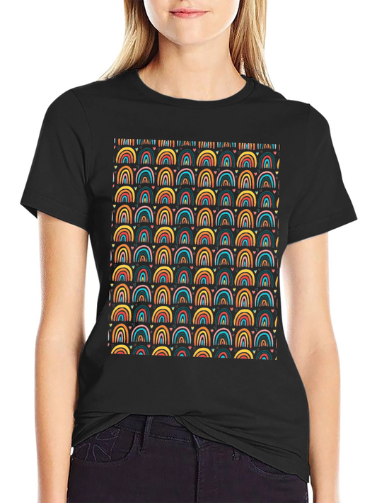 Rainbow Arches Heart Print Black T-Shirt