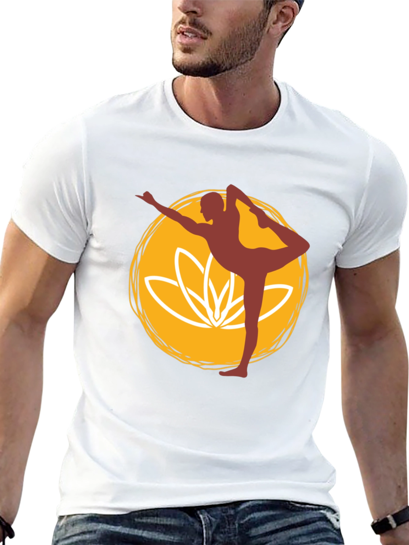 Yoga Pose Graphic Tee - Black Cotton Blend T-Shirt