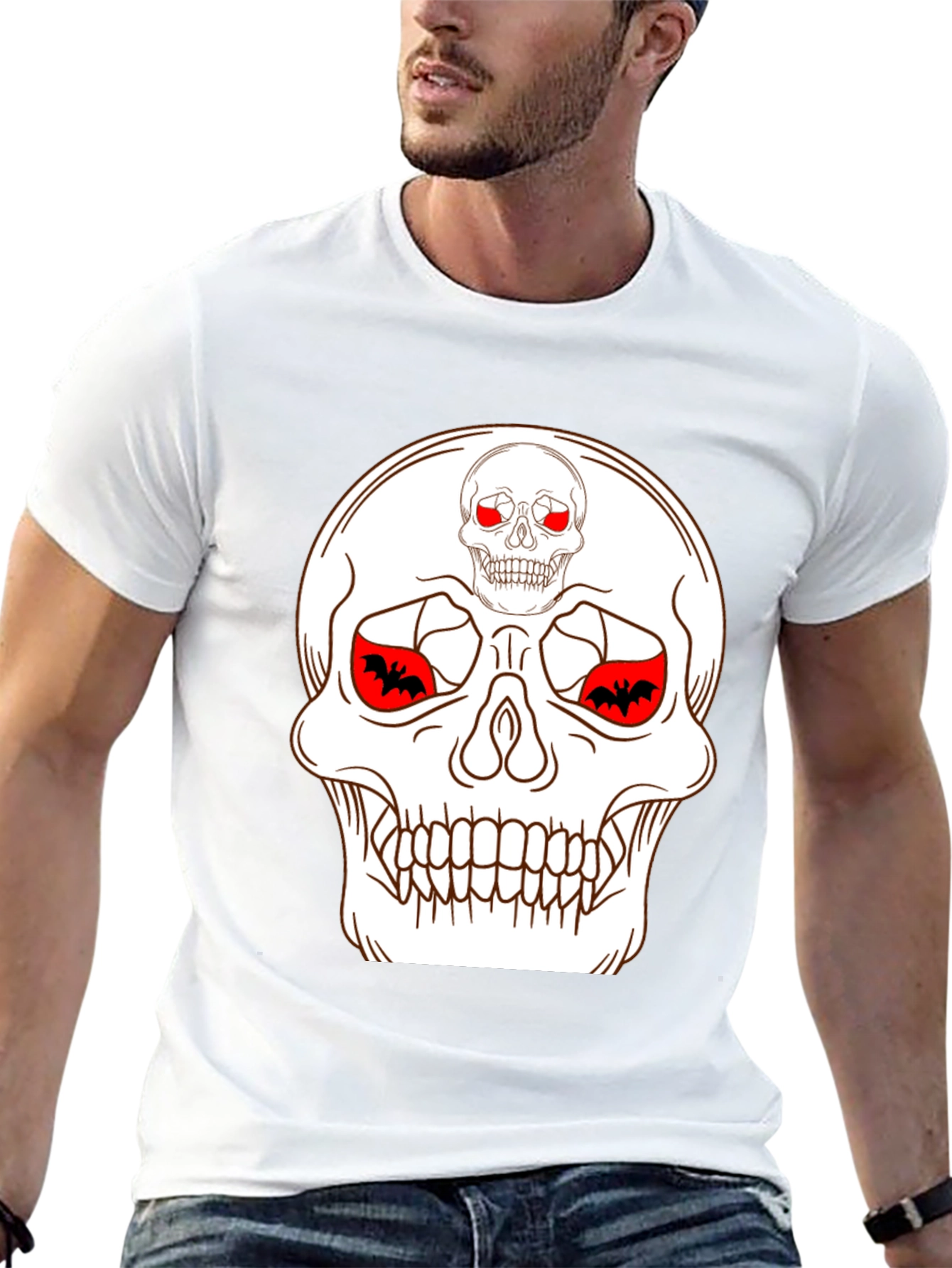 Skull & Bats Graphic Tee - Black Halloween Shirt