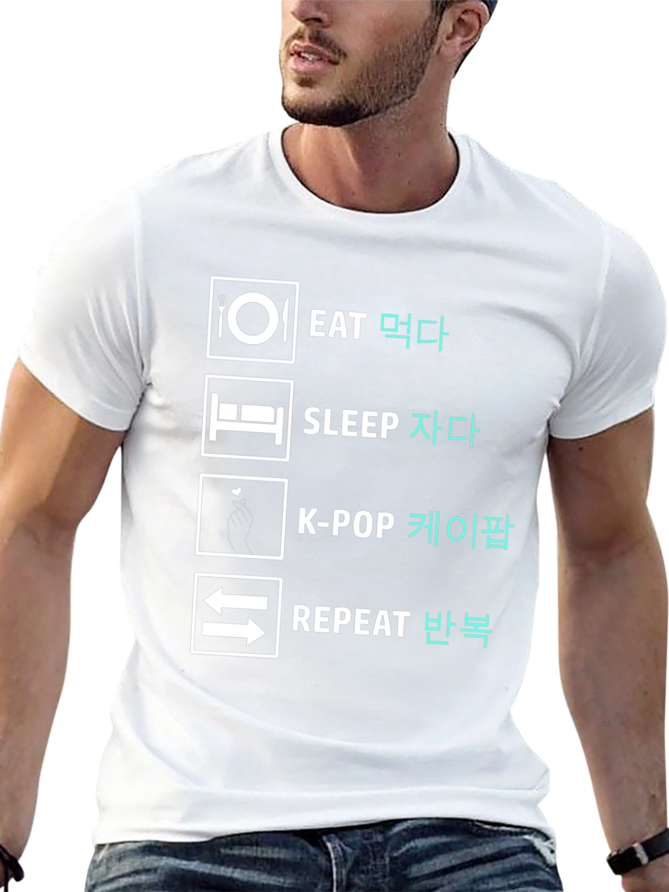 Eat Sleep K-Pop Repeat Black Graphic Tee