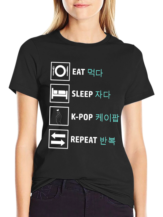 Eat Sleep K-Pop Repeat Black Graphic Tee