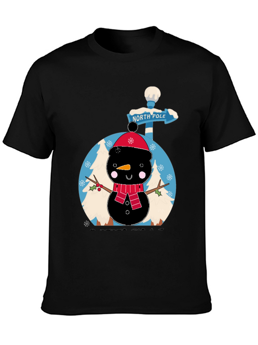 North Pole Snowman Black T-Shirt