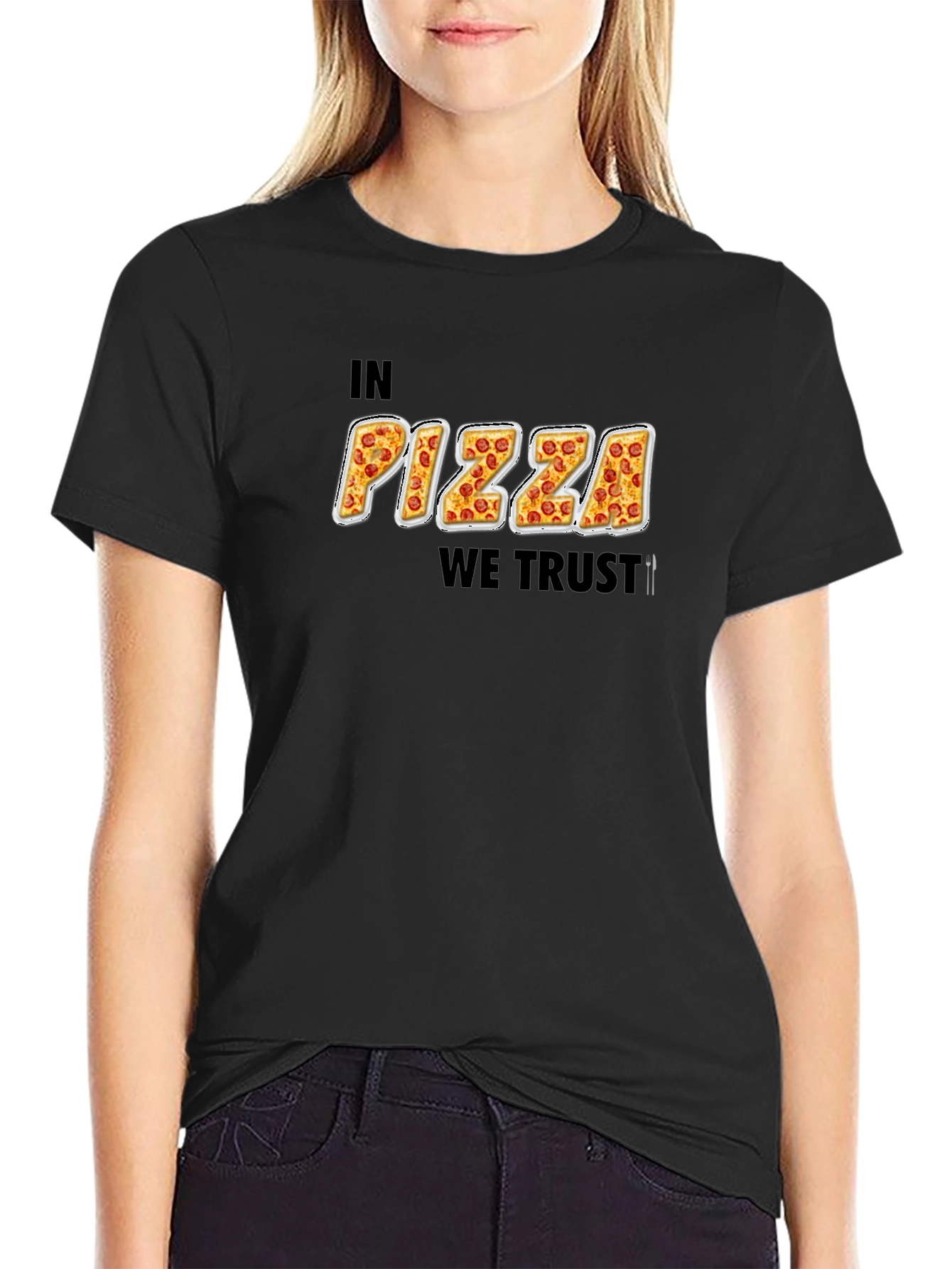 In Pizza We Trust Funny Graphic T-Shirt