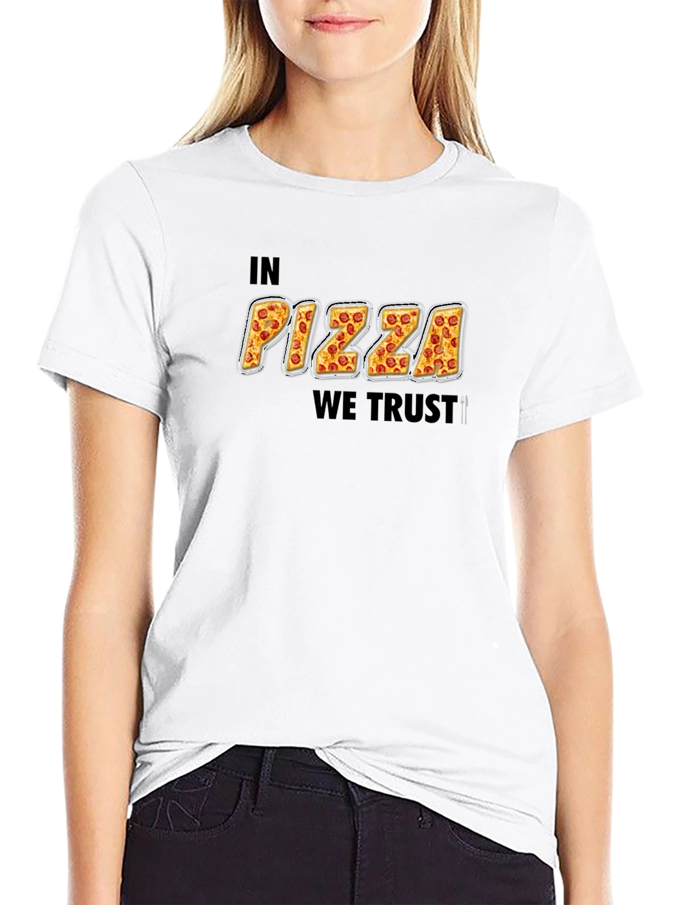 In Pizza We Trust Funny Graphic T-Shirt