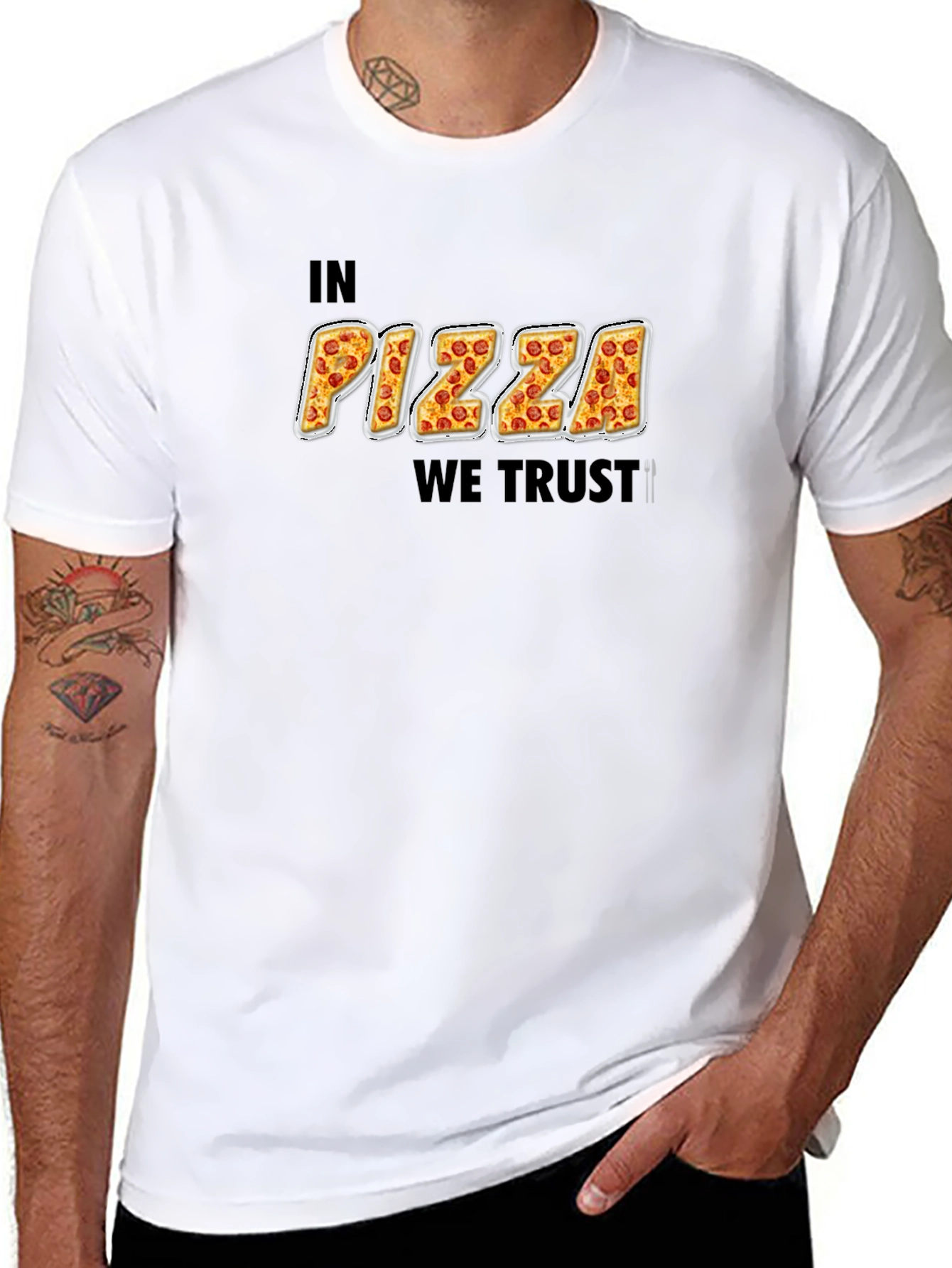 In Pizza We Trust Funny Graphic T-Shirt