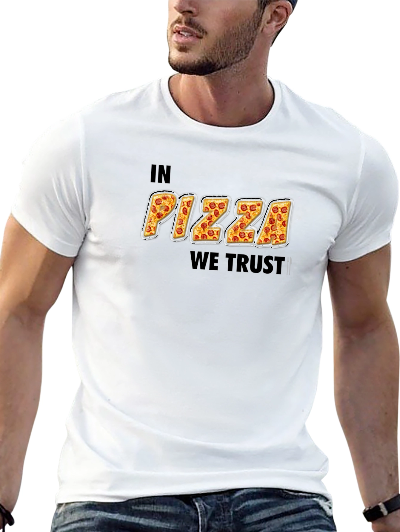 In Pizza We Trust Funny Graphic T-Shirt