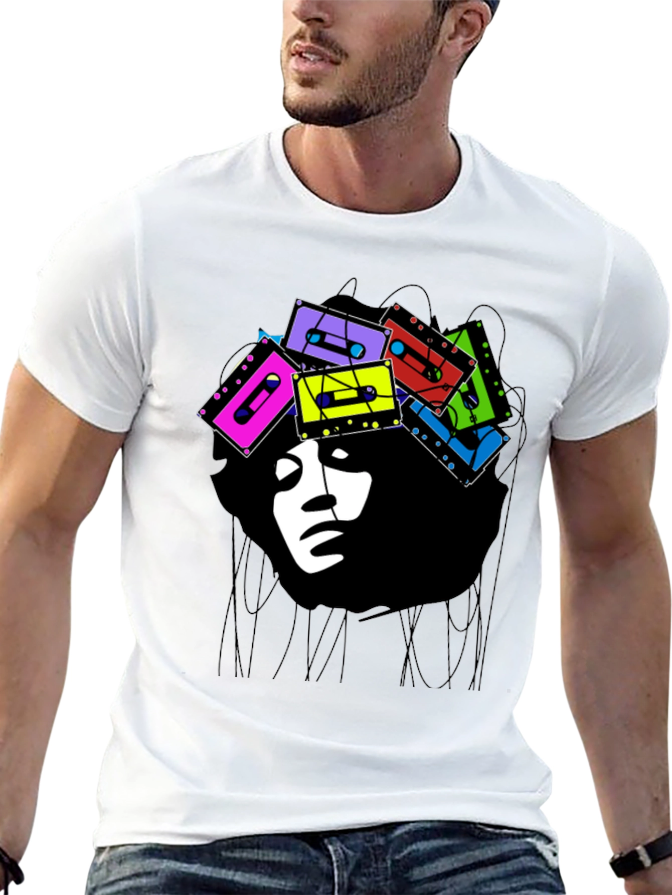 Retro Cassette Afro Graphic Tee - Stylish & Unique