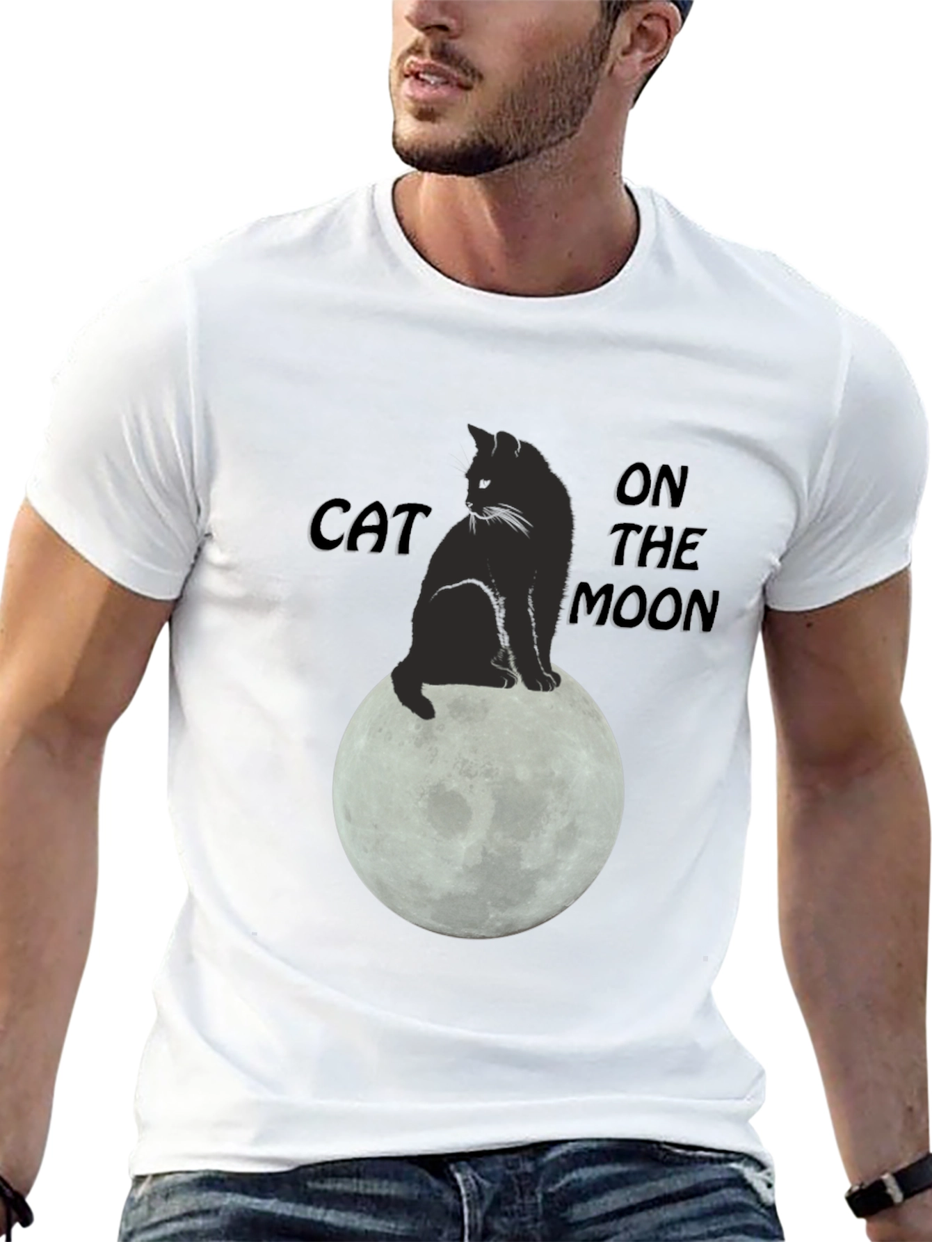 Cat On The Moon Graphic T-Shirt - Black