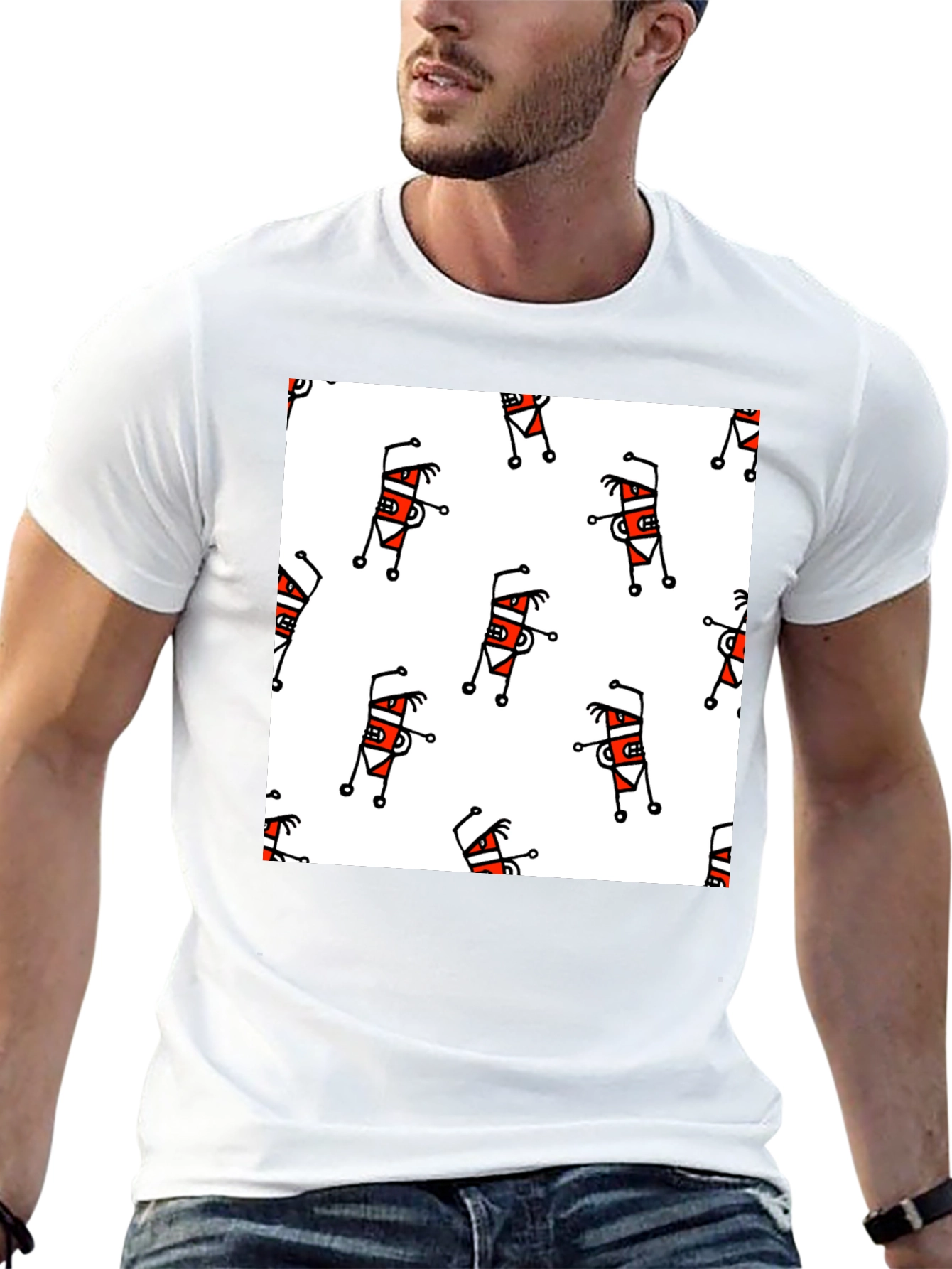 Funky Cartoon Pattern T-Shirt - Black