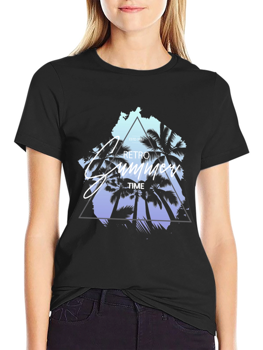 Retro Summer Time Palm Tree Graphic T-Shirt
