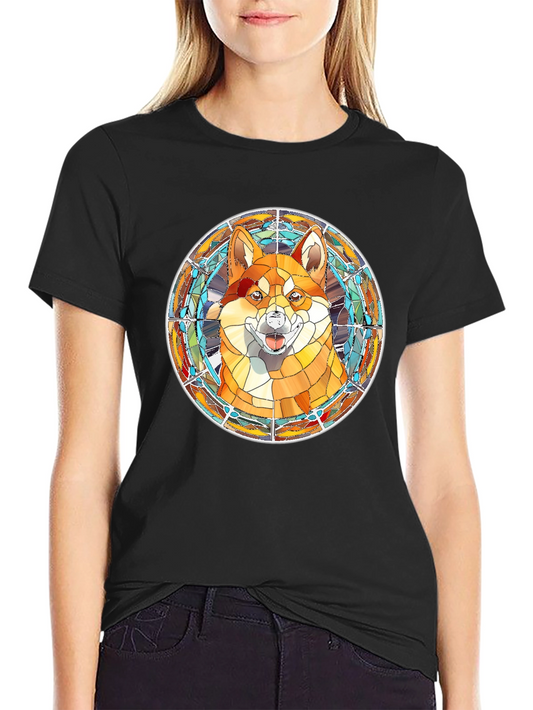 Shiba Inu Stained Glass Style Tee - Unique Dog Lover Gift