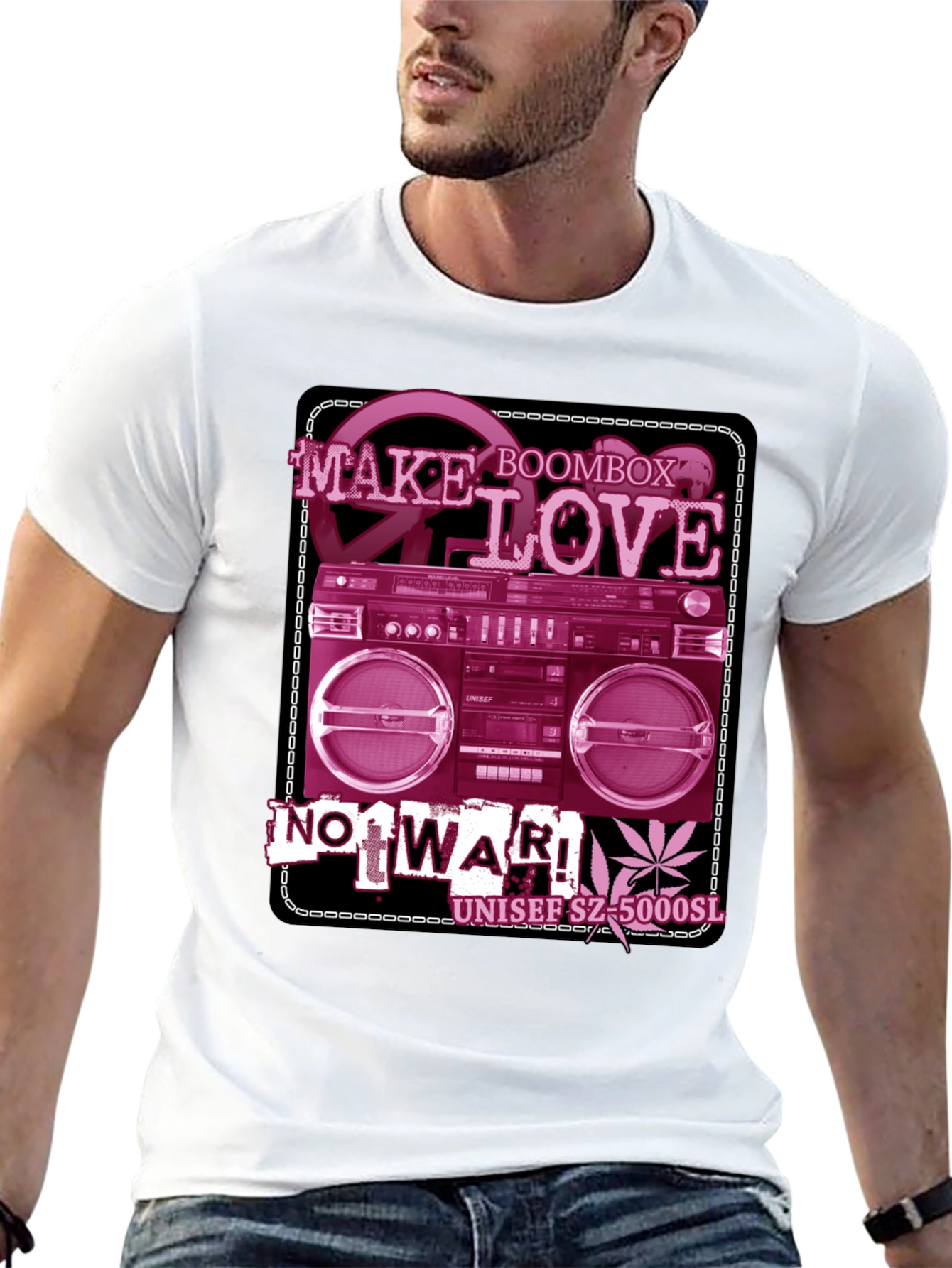 Retro Boombox Make Love Not War Graphic T-Shirt