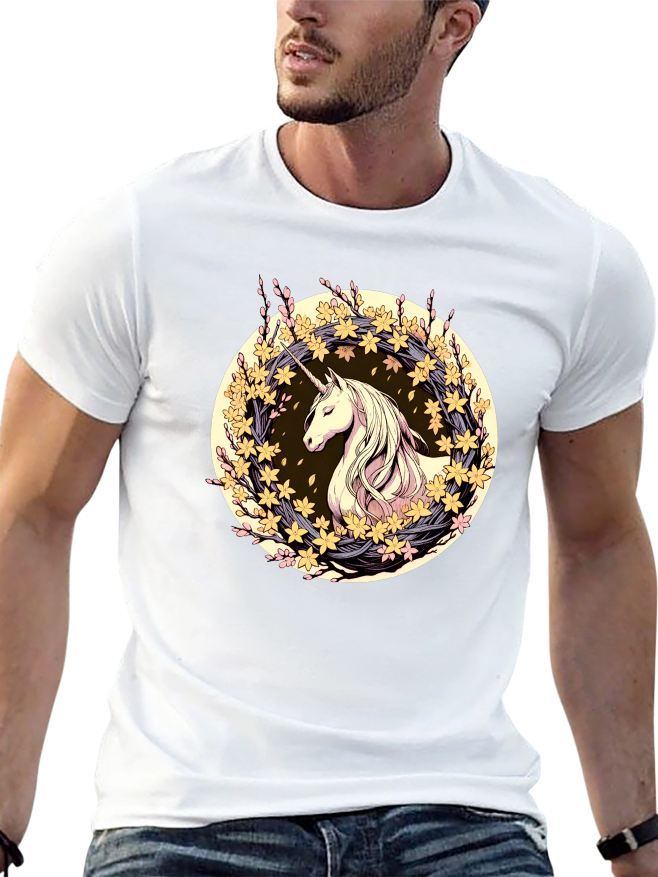 Unicorn Floral Wreath Graphic T-Shirt