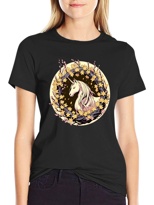 Unicorn Floral Wreath Graphic T-Shirt