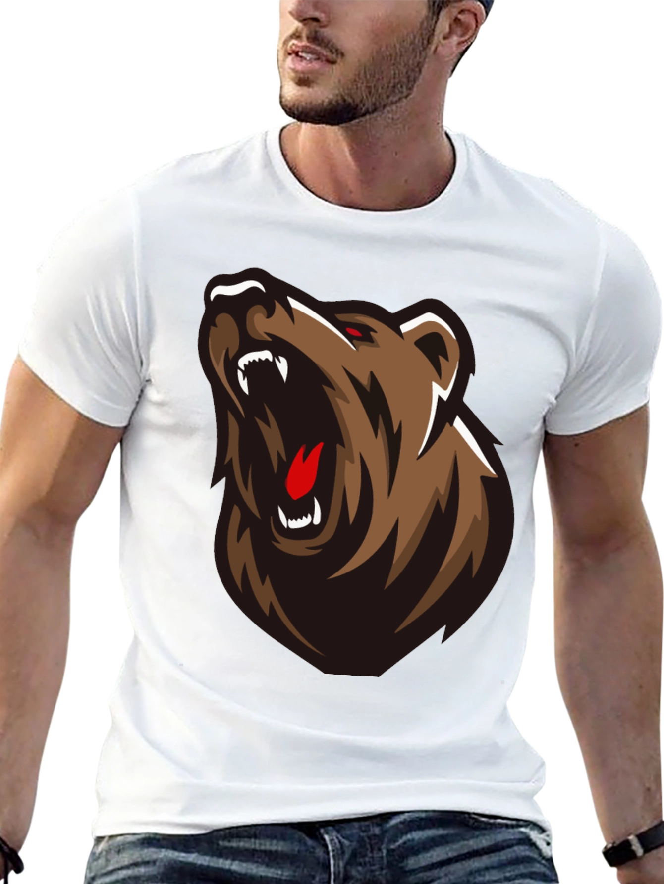 Mens Black T-Shirt with Bear Graphic