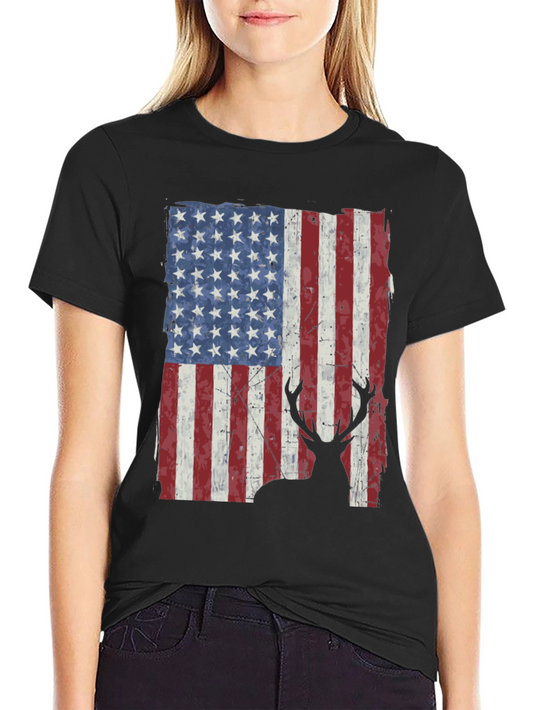 American Flag Deer Graphic T-Shirt