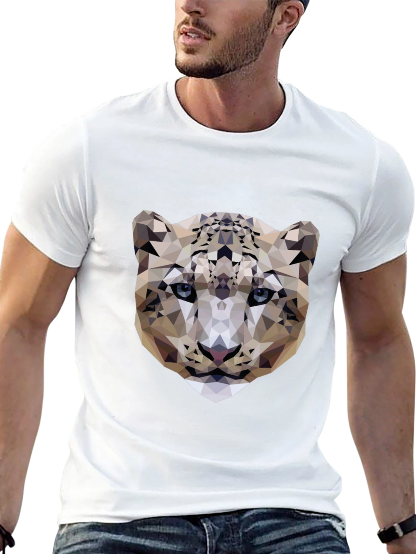 Geometric Snow Leopard Graphic Tee - Modern Design