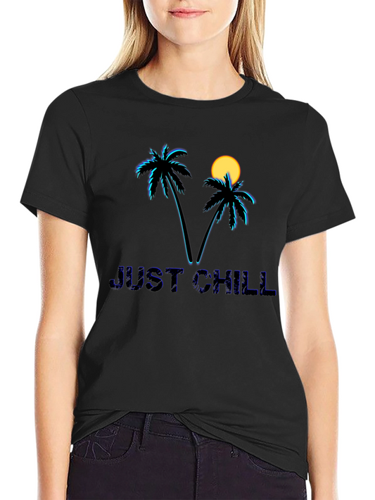 Just Chill Palm Tree Graphic Black T-Shirt