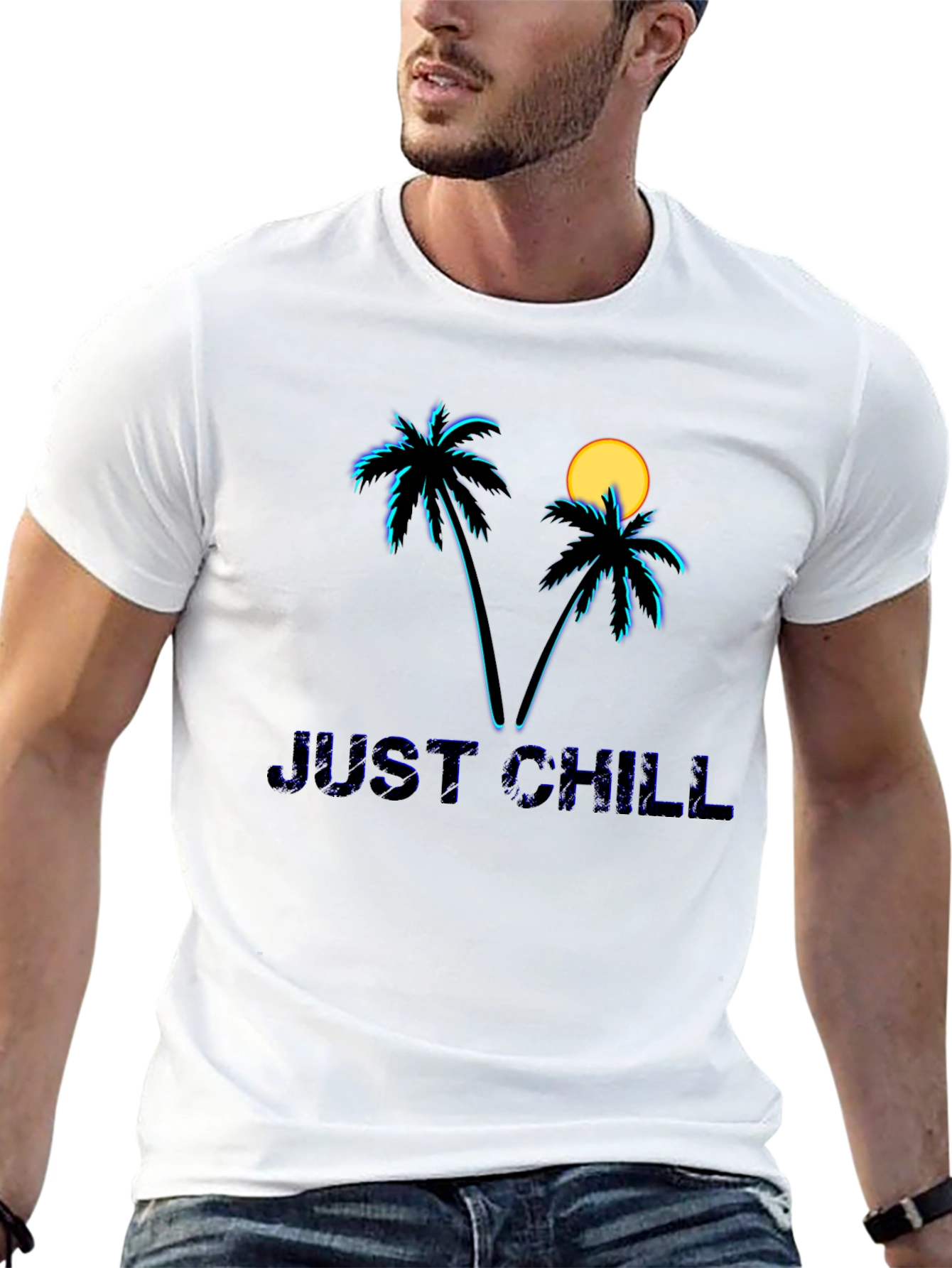 Just Chill Palm Tree Graphic Black T-Shirt