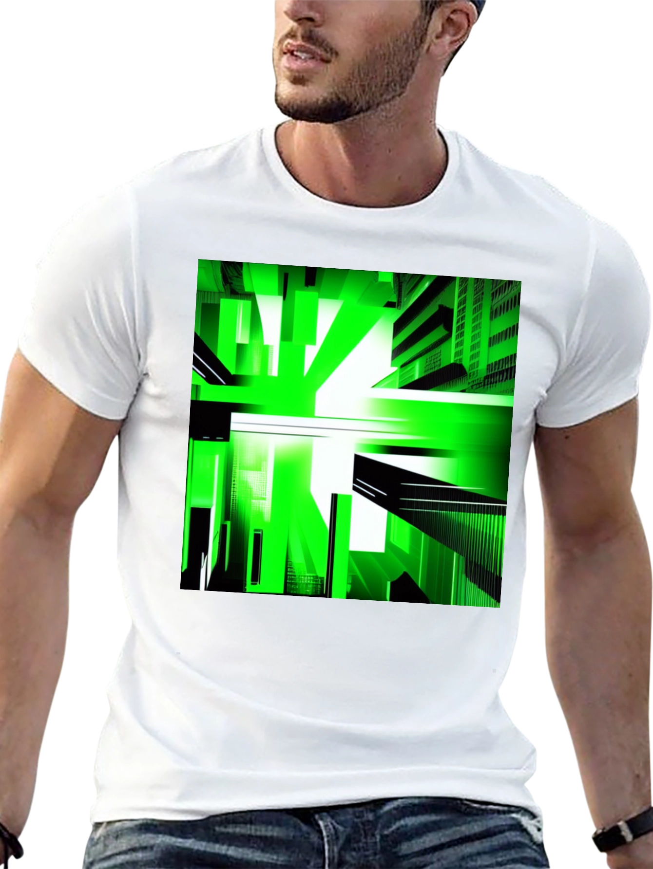 Abstract Green Cityscape Graphic Tee
