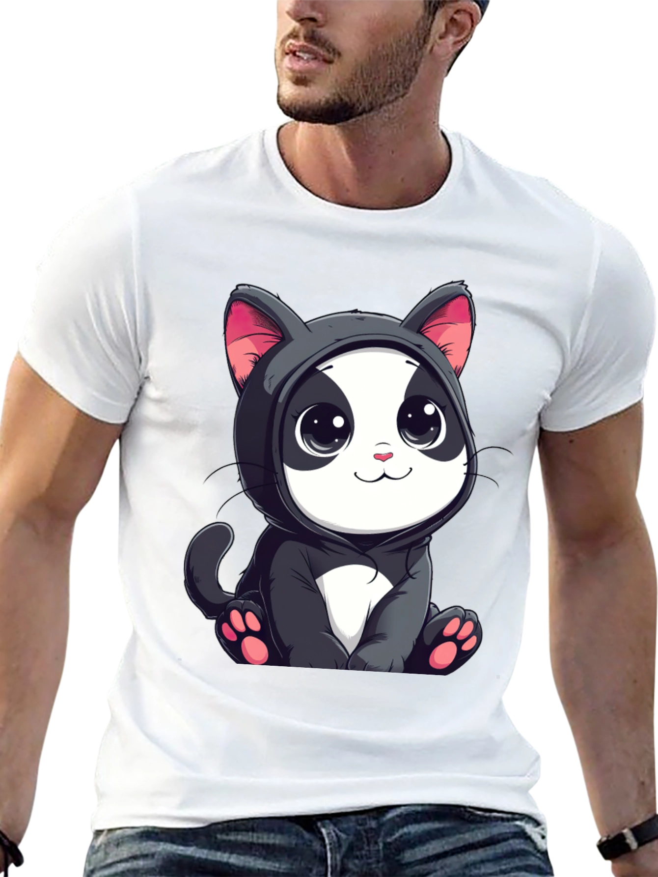 Cute Cartoon Cat T-Shirt - Unisex Black Tee