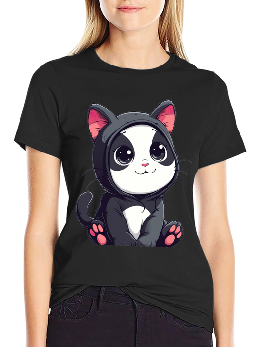 Cute Cartoon Cat T-Shirt - Unisex Black Tee