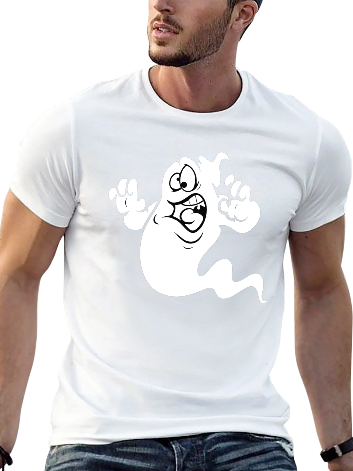 Cartoon Ghost Graphic T-Shirt - Black