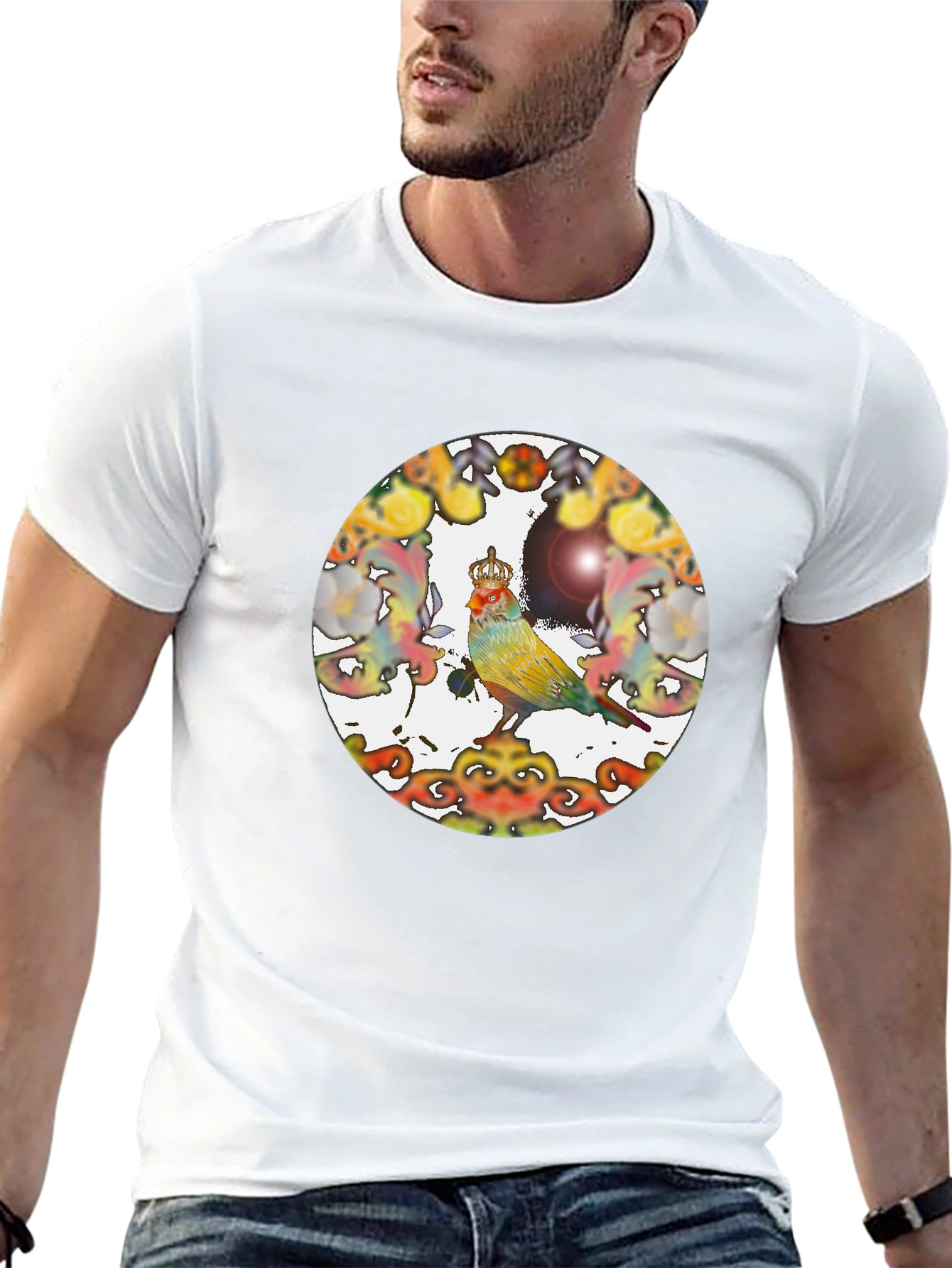 Crowned Bird Tee - Artistic Graphic Print