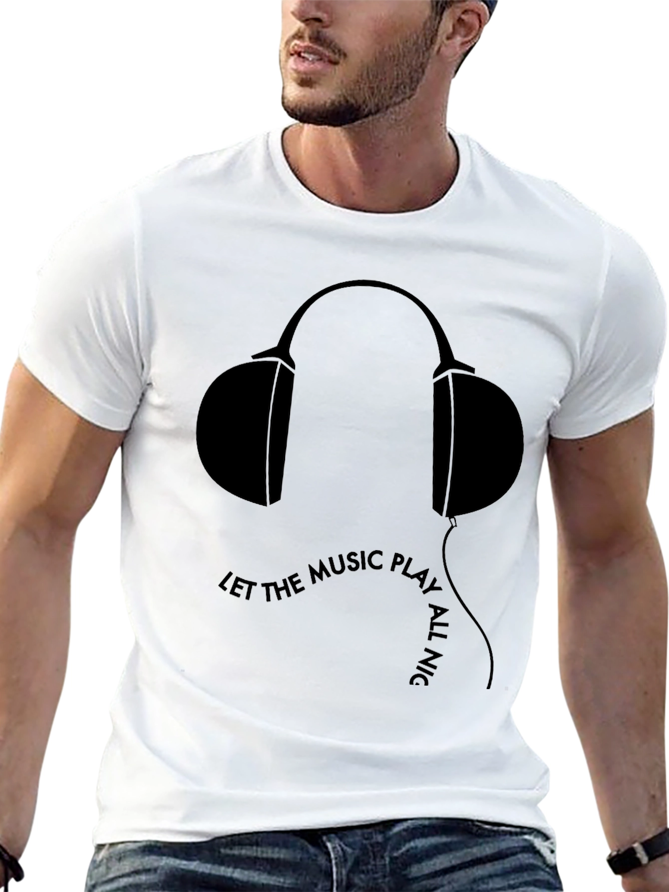 Let the Music Play All Night Mens Black T-Shirt