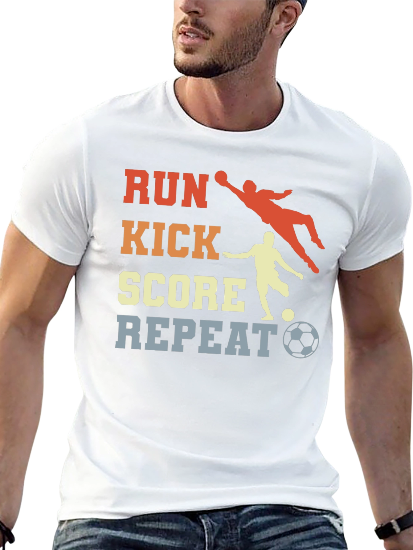 Run Kick Score Repeat Soccer T-Shirt